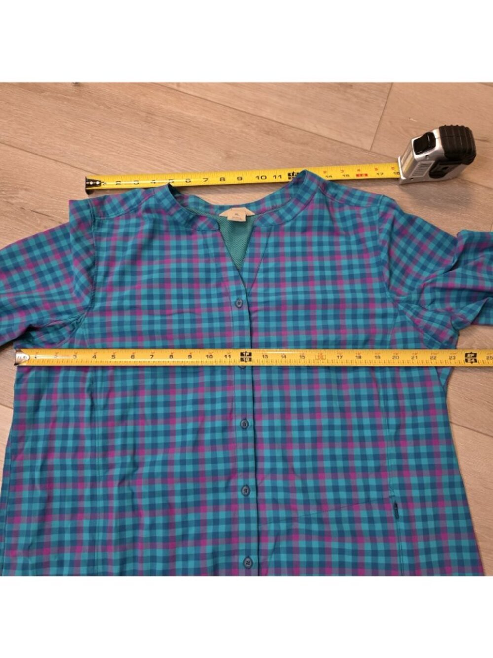 Womens Duluth Purple Blue Plaid Long Sleeve Vented Button Shirt Sz XL - Picture 3 of 6